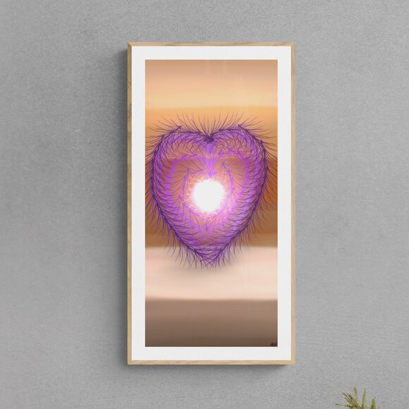 Violet Glowing Heart | Valentine’s Day | romantic art | love| Minimalist Print - Picture 1 of 3
